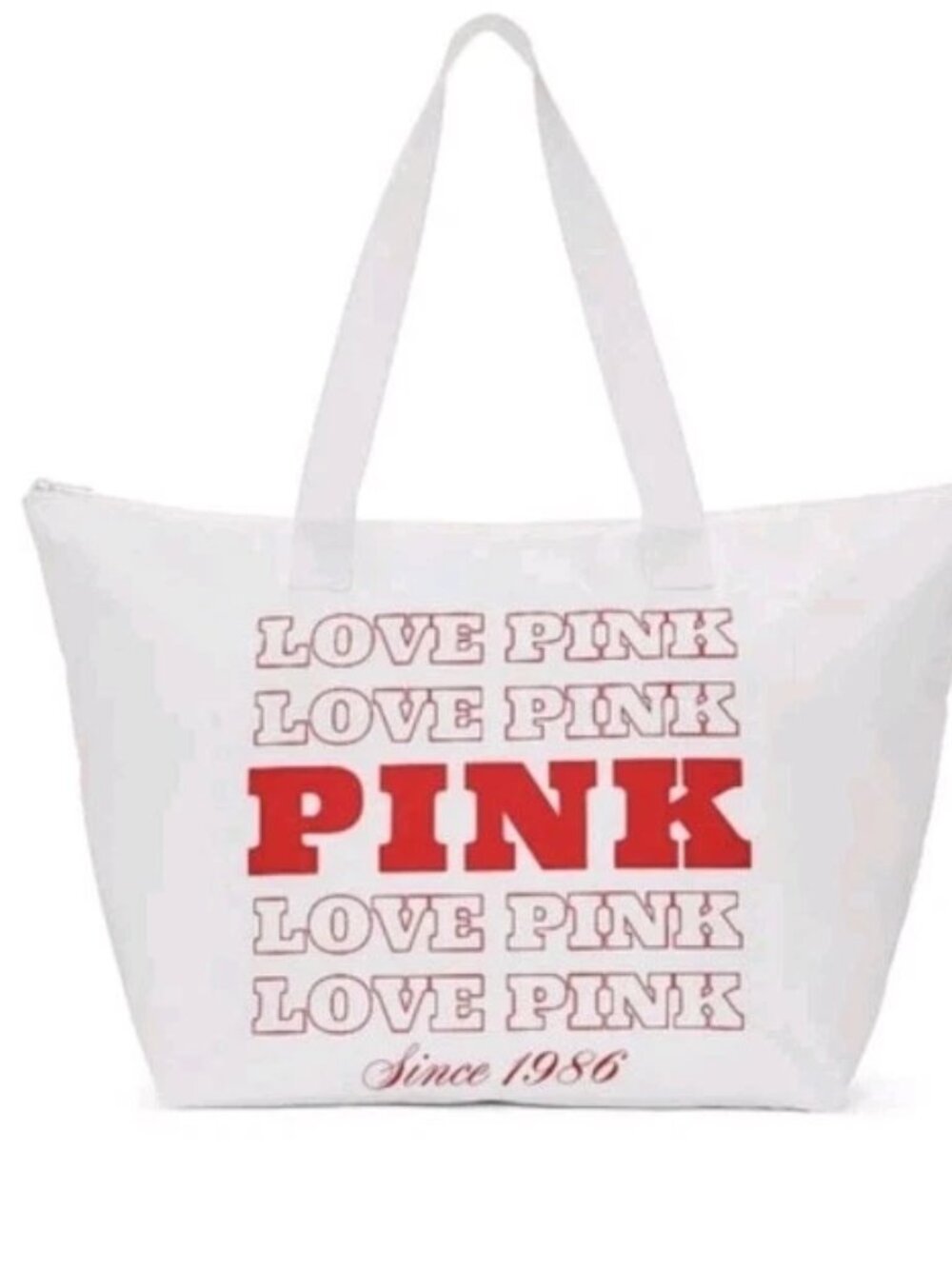 Victorias Secret Love Pink Womens White Tote Nylon Zipper New